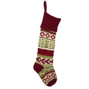 2 Red Cuff Snowflakes Wool Knit Christmas Stockings